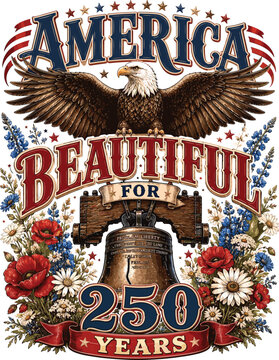 America Beautiful for 250 Years Patriotic Eagle and Liberty Bell Design | America 250 Anniversary
