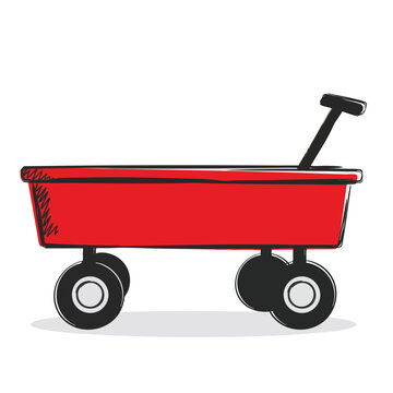 Red wagon illustration isolated on white background.