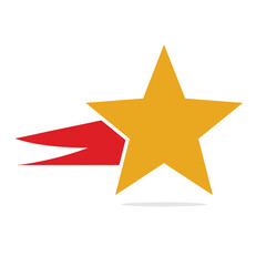 Obraz premium Stylized yellow star with a red trail motion graphic symbol.