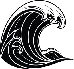 Obraz premium Ocean Wave Silhouette Vector Illustration, Surfing Sea Wave Silhouette