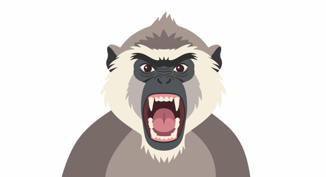 Fierce primate with open mouth and sharp teeth, showing aggression