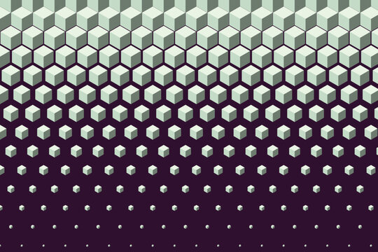 Abstract geometric pattern with gradient cube and dot transition on purple background cubes