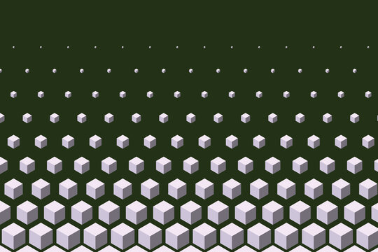 Green background, with floating spheres, and hexagonal cube, pattern hexagonal cubes, 3d pattern