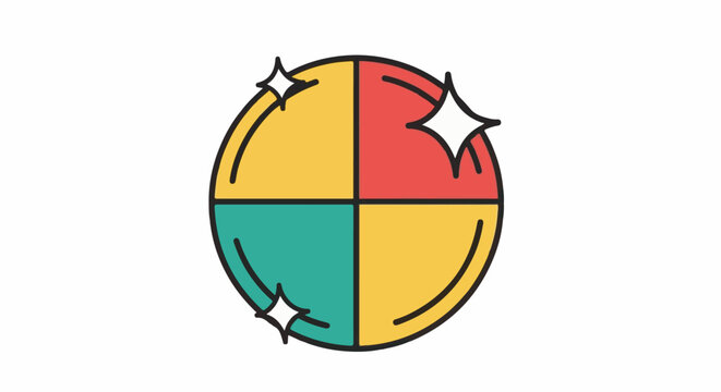 Colorful sphere divided into four sections with sparkling highlights