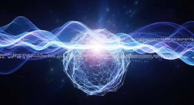 Abstract visualization of quantum energy waves and particle interaction