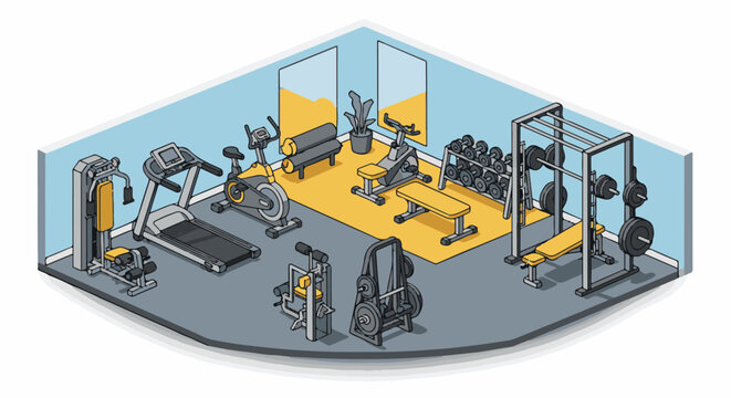Isometric gym with cardio and weight training equipment
