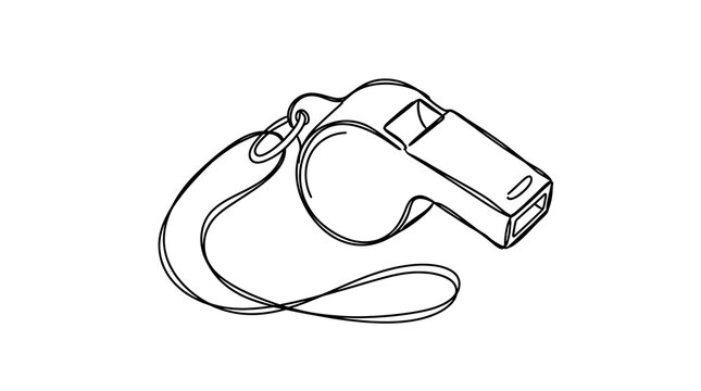 Hand-drawn outline illustration of a classic sports whistle with a lanyard.