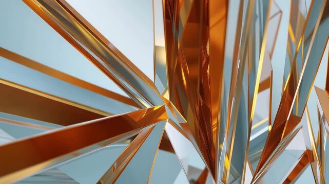Abstract golden and transparent crystal structure creating a modern geometric pattern