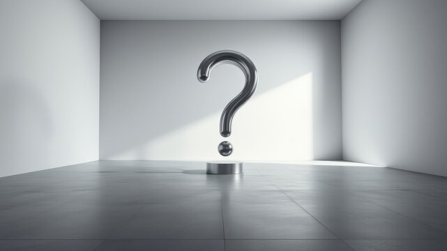 Metallic Question Mark Sculpture in Minimalist Room Setting