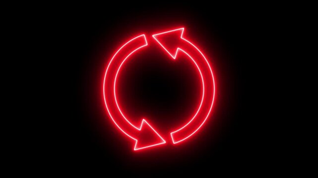 Neon sign Circle arrow refresh and reload icon animation with loading progress. Animated loading refresh arrows spinning, Arrow loading icon animation. Arrow loading icon concept