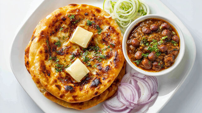 Amritsari kulcha with chole and onion salad