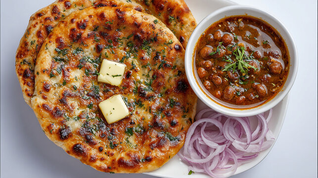 Delicious amritsari kulcha with chole and onion salad