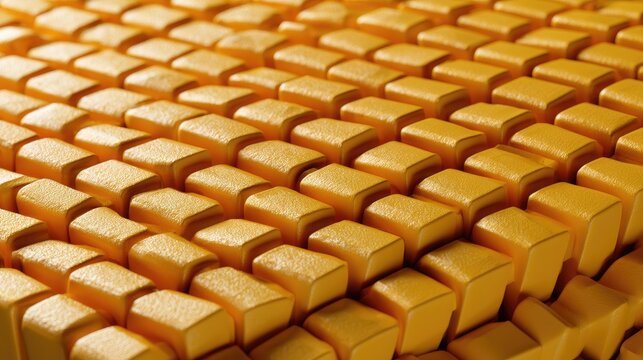 Numerous small, textured yellow cubes arranged in a grid pattern