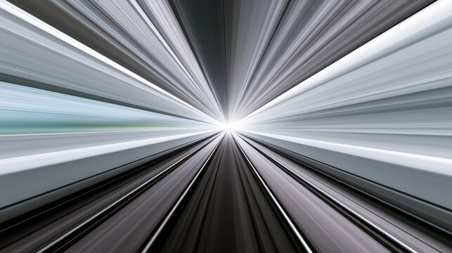 Light streaks blur from a vanishing point, suggesting rapid motion through a tunnel