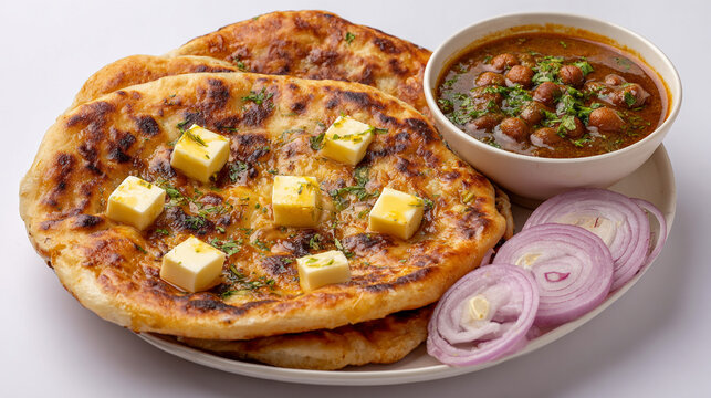 Amritsari kulcha with chole and onion salad