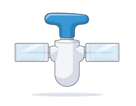 Industrial water valve icon with blue handle and metal body.