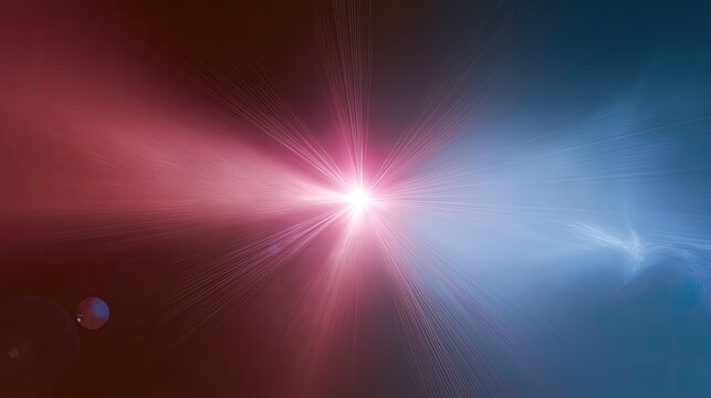 Radiant burst of light splits dark background into opposing pink and blue hues