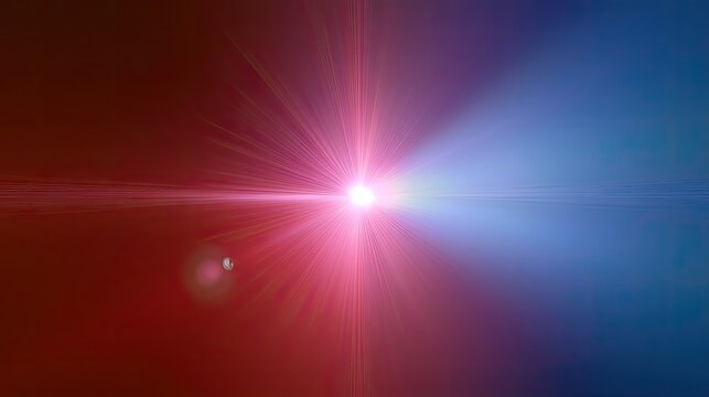 Radiant light bursts from center, splitting into red and blue hues