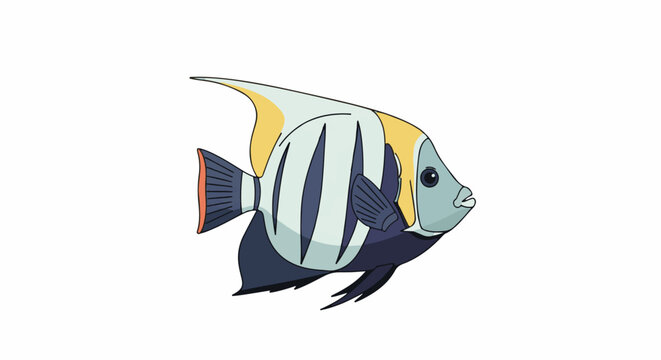 A stylized angelfish with bold blue stripes and yellow accents