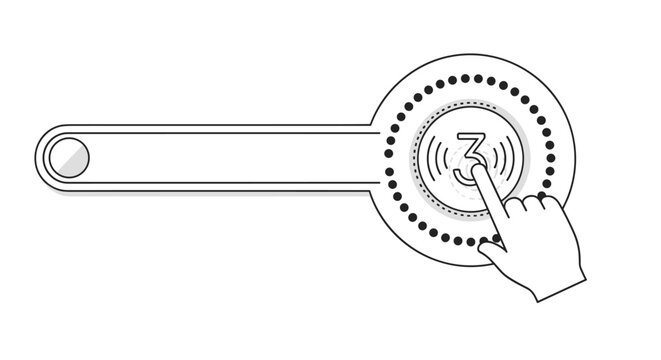 Modern user interface element showing a long progress bar and a circular dial with a hand touching the number 3.