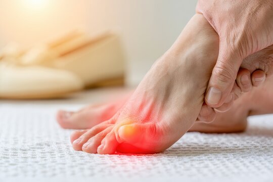 Close-up of a foot with toes reddened and aching