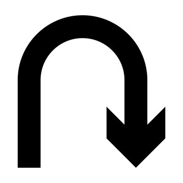 U Turn Right Arrow Solid Icon, U-turn Direction, Navigation