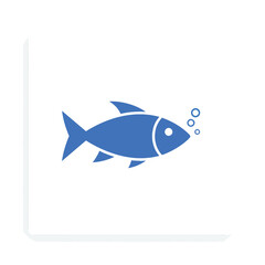 Fototapeta premium Minimalist blue fish icon with air bubbles.