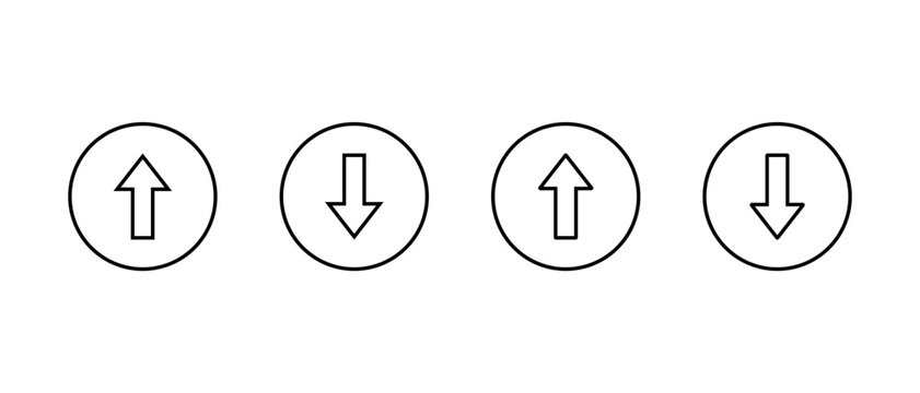 Up and down arrow outline icon in circular line. Upward and downward symbol. Vertical arrows direction sign
