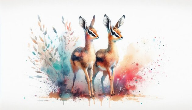 Watercolor Illustration of Dik Diks: A Study in Artistic Wildlife Rendering