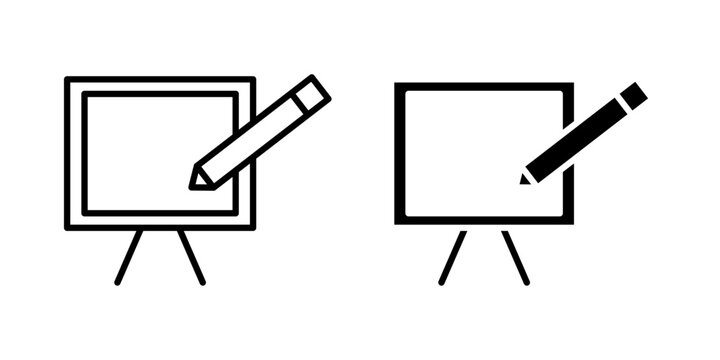 Interactive board icon in outline and solid style, isolated on white background. Ideal for smart classroom, digital teaching, and presentation features in mobile and web design