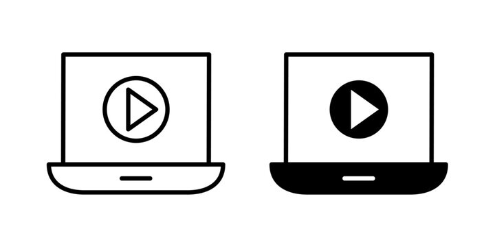 Video tutorial icon in outline and solid style, isolated on white background. Ideal for e-learning, online course, and instructional content features in mobile and web design