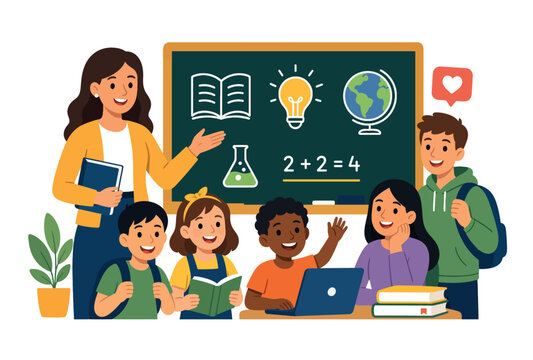 Teacher and students in classroom.