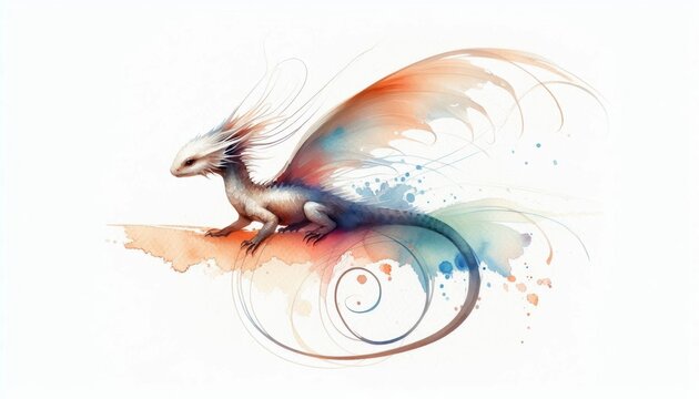 Whimsical Watercolor Dragonet with Flowing Fins Resting on an Abstract Sandscape