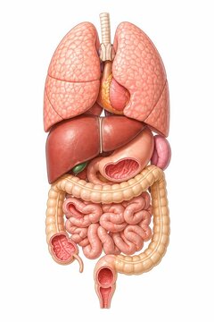 Human internal organs anatomy with respiratory and digestive systems