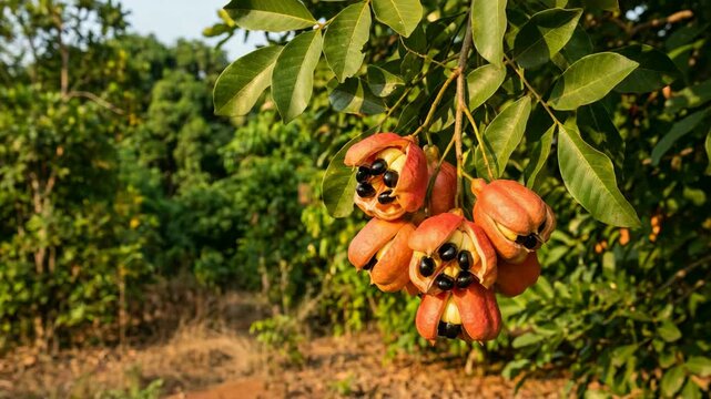 ackee fruit on a branch traditional jamaican fruit