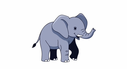 Fototapeta premium A cartoon elephant with large ears and a raised trunk on a white background