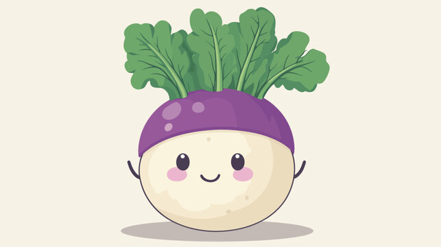 Cute round turnip with a purple cap, leafy greens, rosy cheeks, and big smile!!!