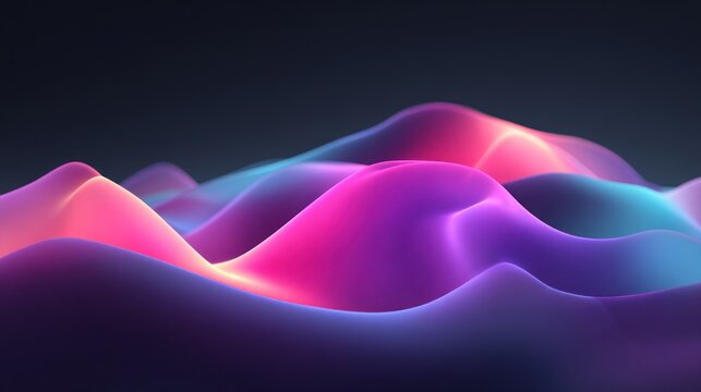 Glowing abstract undulating waves form a vibrant, fluid landscape against a dark background