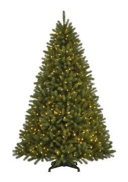 Artificial Christmas Tree with Warm White LED Lights Isolated on White Background