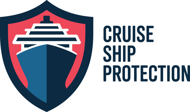 Cruise ship travel insurance protection badge with protection insurance security maritime transportation business. Vector illustration