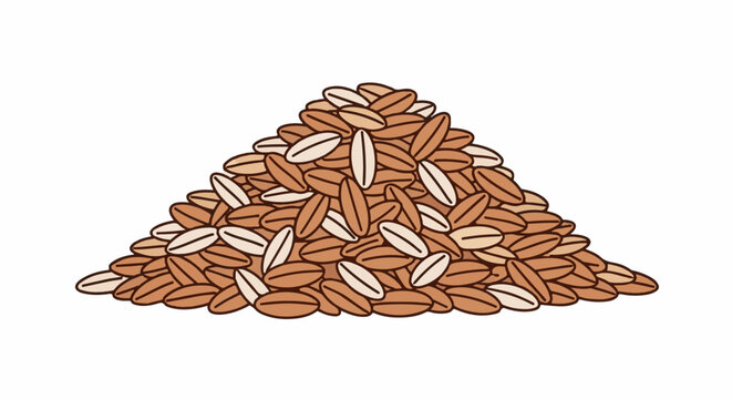 A pile of brown oval grains with lighter beige stripes