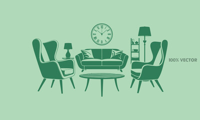 Fototapeta premium Living room furniture set silhouette illustration with furniture