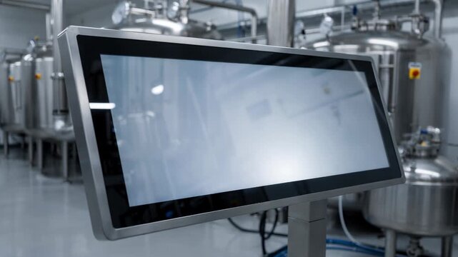 Medium shot of a touchscreen control panel in a crystallizer room where AI algorithms finetune process parameters for crystal formation efficiency
