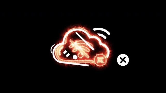4K Animated Neon Cloud No WiFi Signal Icon Loop - Disconnect Error