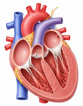 Human heart anatomy cross section with cardiac chambers and valves
