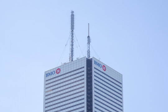Toronto, ON, Canada - June 19, 2018: Bank of Montreal (BMO) operational executive headquarters in First Canadian Place skyscraper on King Street West in Toronto, ON, Canada. 