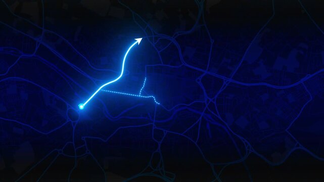 Leeds GPS Route Animation on City Map Blue Navigation Path 4K MP4