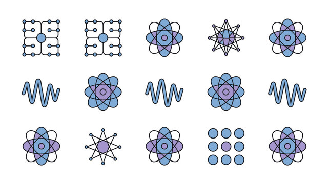 Wave function and superposition flat icons &ndash; Suitable for theoretical physics materials, quantum cryptography, or data science.