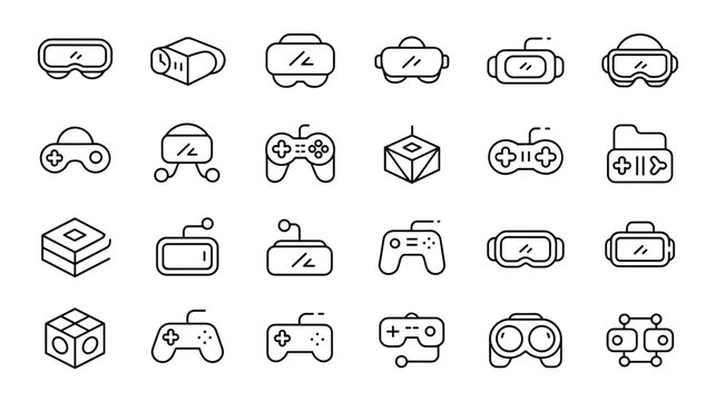 Minimalist VR headset vector icon set &ndash; Perfect for virtual reality websites, tech user interfaces, or gaming promotions.
