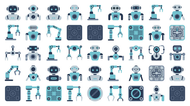Robotic assistant and sensor system icons &ndash; Ideal for home automation apps, consumer electronics, or tech industry branding.